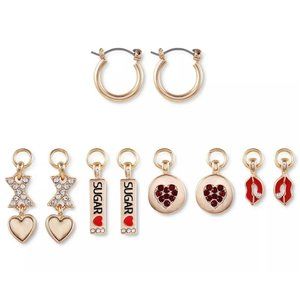 GUESS Gold-Tone 5pc Set Pavé Valentine Interchangeable Charm & Hoop Earrings